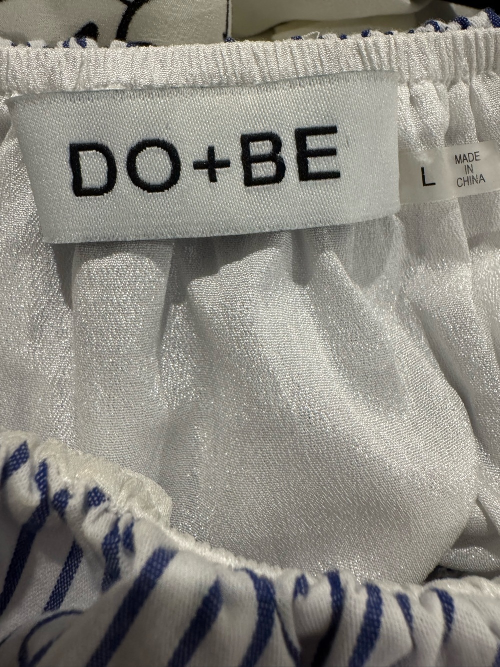 DO+BE White and Navy Striped Ruffle One-Shoulder Blouse - Picture 5 of 7